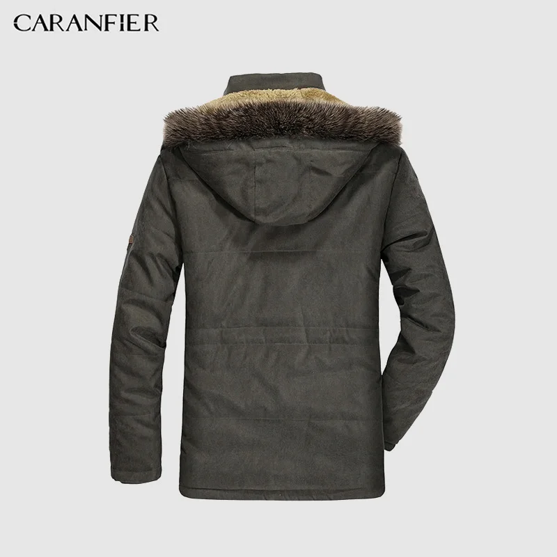 CARANFIER мужские зимние парки с капюшоном, утолщенная теплая верхняя одежда, мужское пальто плюс бархатное пальто средней длины, модная мужская куртка на молнии, M-5XL