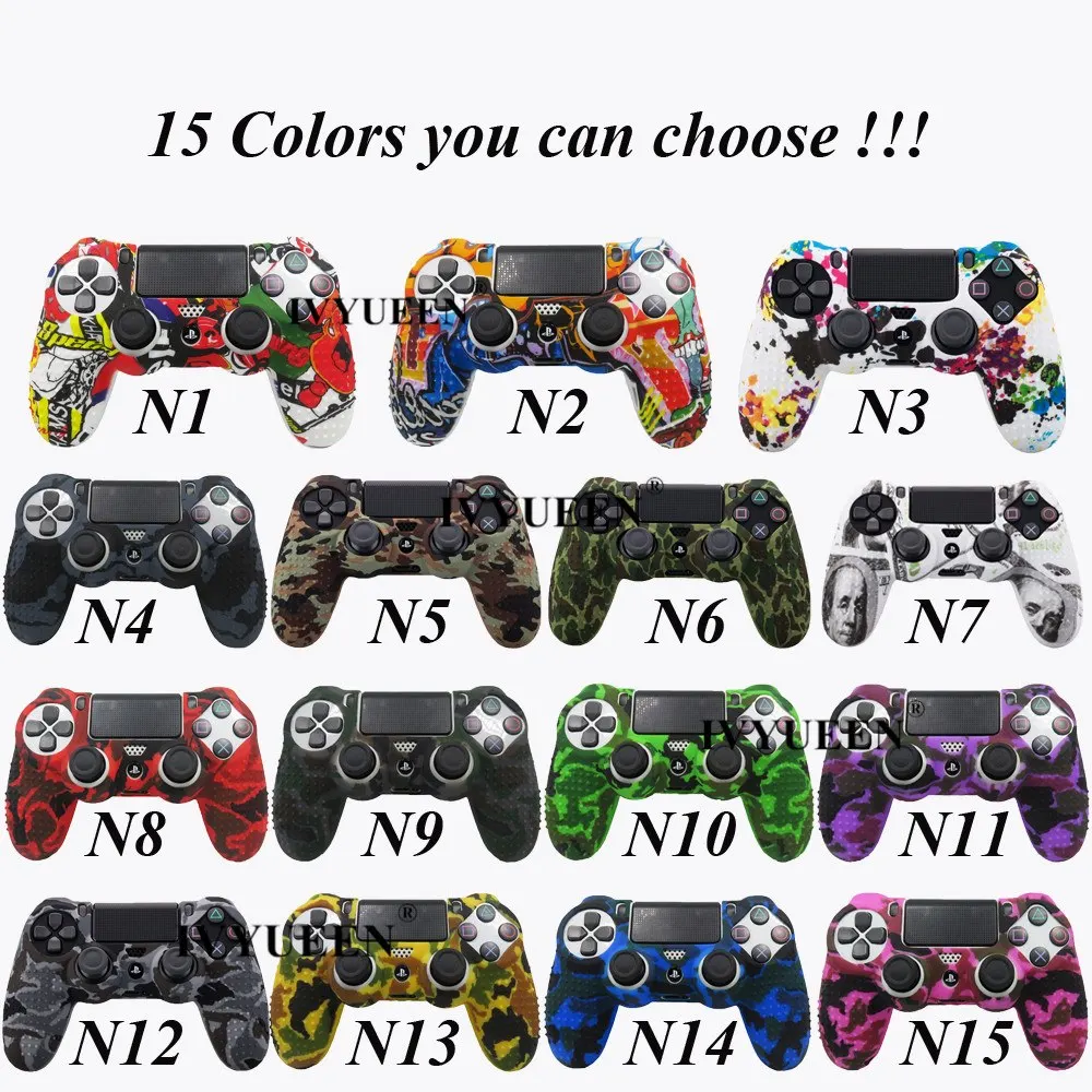 

IVYUEEN 10 PCS Studded Graffiti Silicone Protective Skin For PlayStation Dualshock 4 PS4 Pro Slim Controller Case Gamepad Cover
