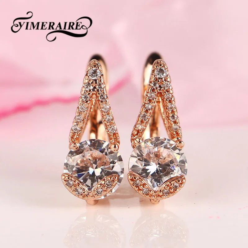 Новинка 585, серьги-гвоздики из розового золота с большими кристаллами, разноцветные круглые стразы, серьги для женщин, подарок на день Святого Валентина, свадьбу