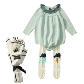 

2019 Autumn Long Sleeve Baby Girl Romper Knitted Dress 0-5Yrs Knitted Baby Rompers Cotton Children Clothes Toddlers Jumpsuits