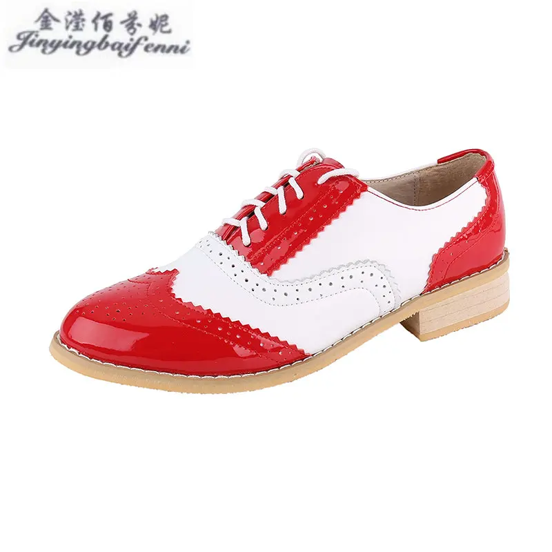 Vintage British Style Oxford Shoes For women 100% Genuine leather flat shoes women US size13 handmade Black Patent leather Shoe