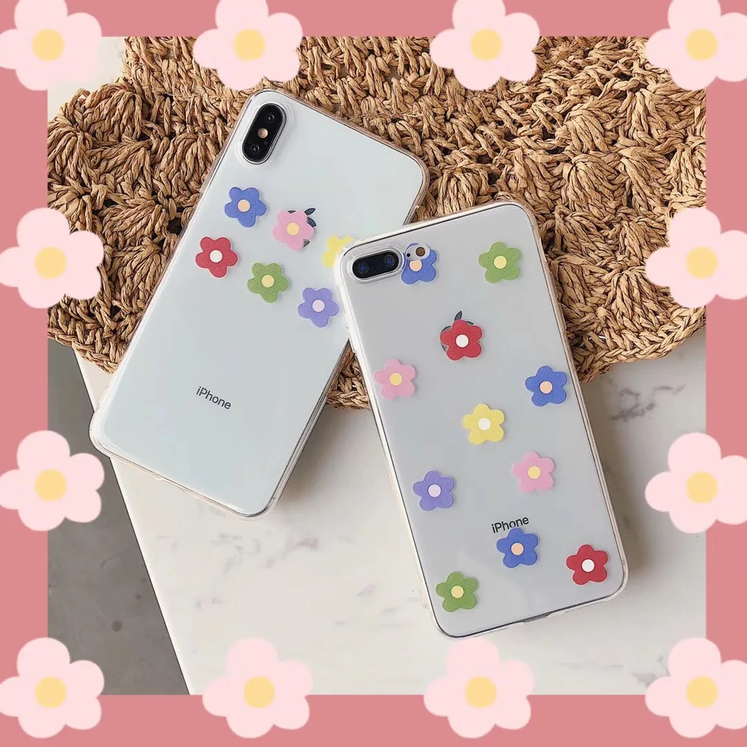 

INS Korea super fire net red color flower phone case For iPhone Xs MAX XR X 6 6s 7 8 plus transparent girl soft TPU back cover