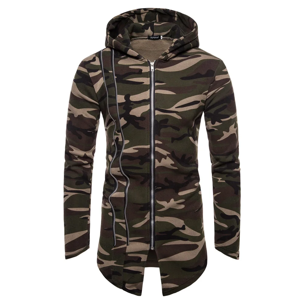

Men's Coat Long Jackets Plus Size Fashion Sportswear Men Windbreaker Outerwear Branch Army Green Camouflage Print Man Clothes