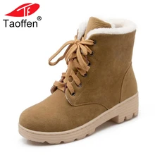 

TAOFFEN Shoes Woman Snow Boots Flat Heel Plush Insole Fur Warm Winter Ankle Boots Woman Casual Shoes Lace Up Footwear Size 31-40