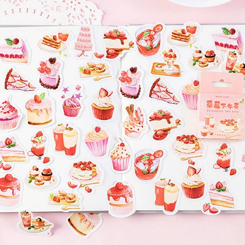 

46pcs/box Fresh Strawberry Afternoon Tea Decoration Stickers DIY Planner Diary Scarpbooking Index Lable Sticker