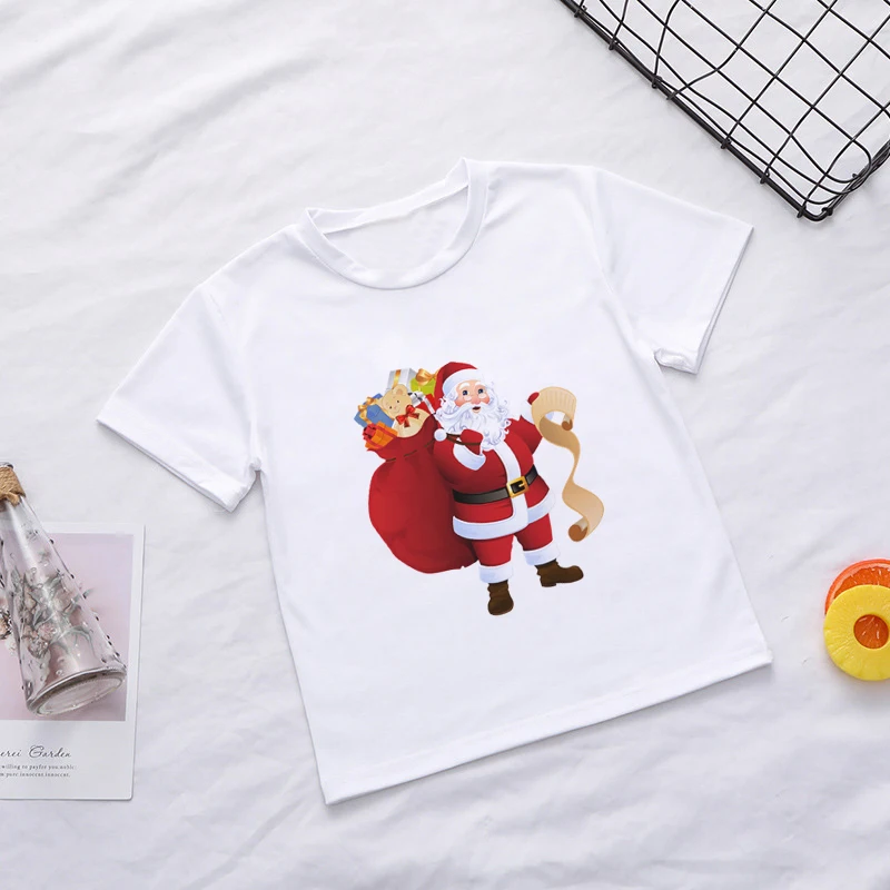Летняя забавная Одежда для мальчиков Милая Рождественская футболка с принтом «старый человек» крутая Детская рубашка для отдыха для девочек белые футболки с короткими рукавами