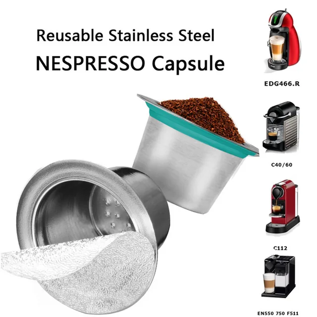 Best Price  Stainless Steel 2pcs Refillable Nespresso Coffee Capsule Reusable Capsules with 100 Aluminum Foil Seals Espresso Coffee Maker  Buying