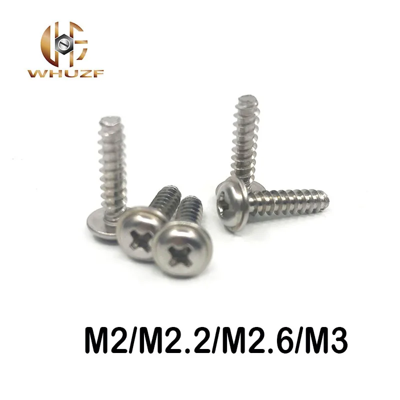M2 M2.2 M3 Pan Washer Head Flat Tail Phillips Self Tapping Screws 304 Stainless 