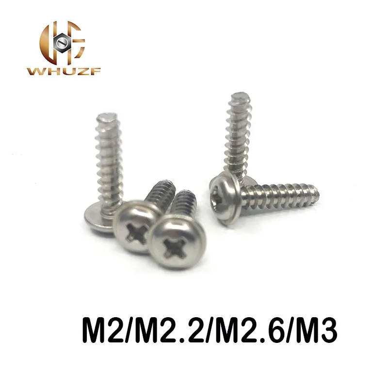 

100pcs M2/M2.2/M2.6/M3 304 stainless steel pan Phillips head washer head self tapping screw with flat tail bolts