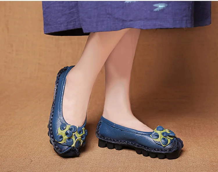 Женские туфли-лодочки Национальный Hand Made Пояса из натуральной кожи Мокасины для женщин без шнуровки женская повседневная обувь женская мода мелкие плоские Обувь мягкие новые