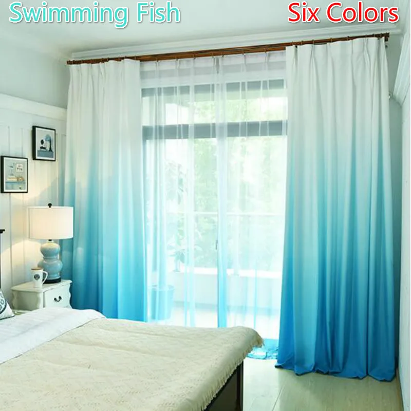 

6 Colors Custom Made Curtain Gradual Change Color Fabric Curtain Drape For Bedroom Living Room Window Blind Matching Tulle