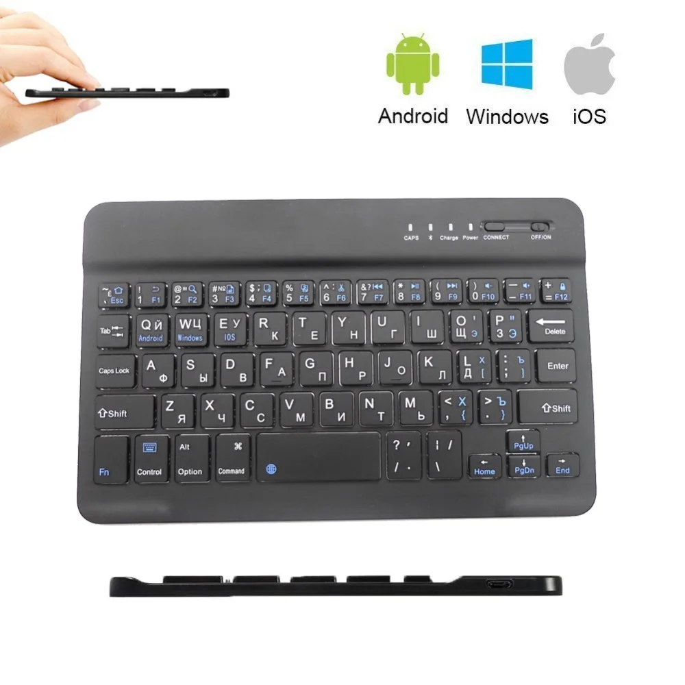 

Black Russian Language Portable Wireless Bluetooth Aluminium Keyboard with Micro Charging Port for IOS Android Tablet Windows PC