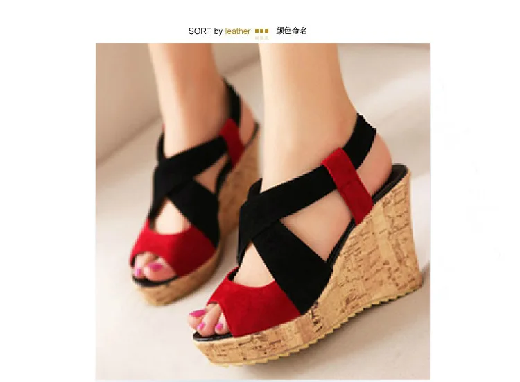 

Fashion Women Summer Open Toe Shoes Gladiator Elastic Band Platform Women Sandals Flock Back Strap Wedges Shoes