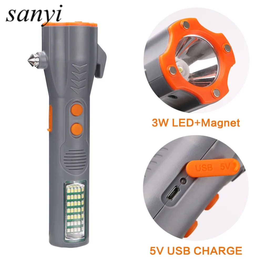 

4 Modes Multi-function LED Flashlight Zoomable Rechargeable 18650 Battery Working Light Flashlight With Magnet and Safety Hammer
