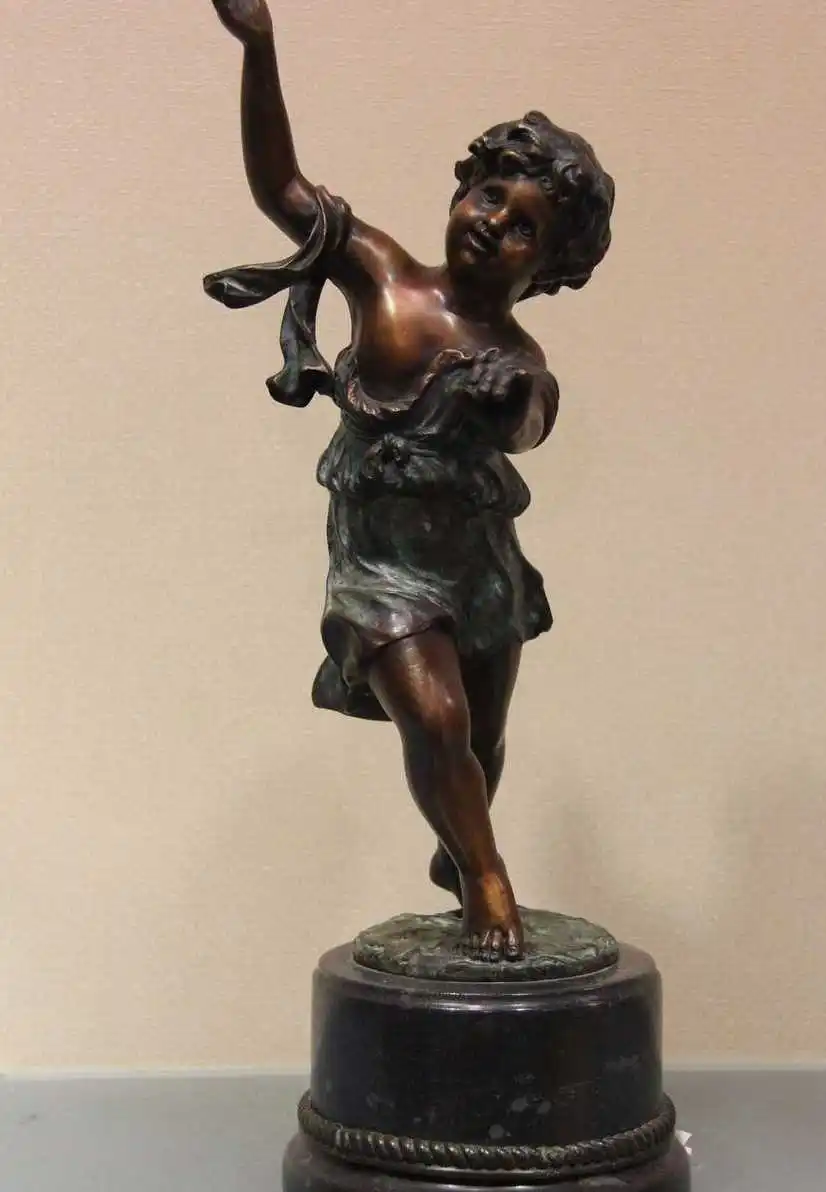 

Bronze Sculpture Happy Boy Kid Hope Art Deco Figurine Statue Marble Base Figure