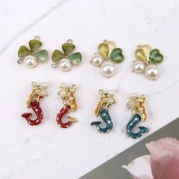 

Min order 20pcs/lot color enamel alloy drop oil cartoon beads flowers/mermaid shape floating locket charms diy jewelry making
