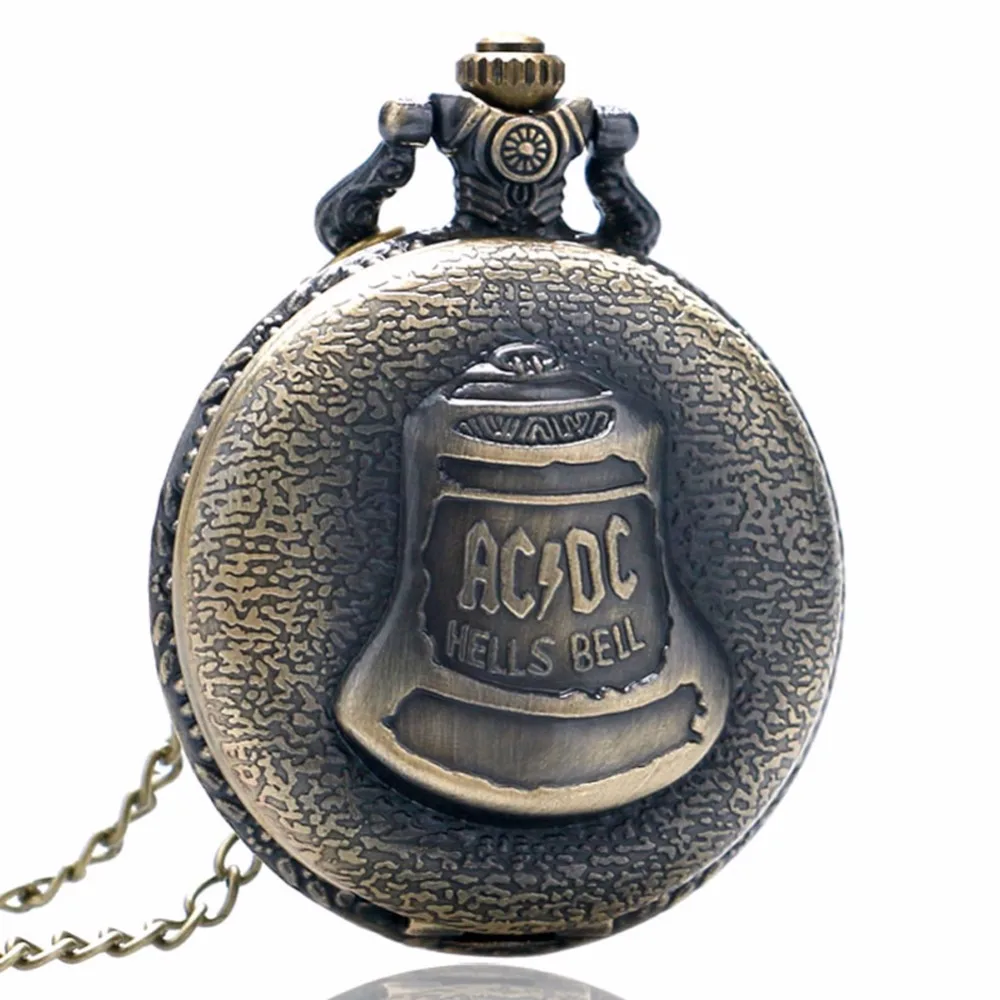 Античный стимпанк папа Бронзовый ACDC Hells Bell кварцевые карманные часы с цепочкой модное ожерелье с кулоном в ретро-стиле мужские подарки на день отца