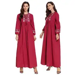 Этнические Вышивка abaya женские мусульманские платья Длинные Макси Вечерние платья Дубай Кафтан халат платье jilбаб Рамадан Турция Кафтан