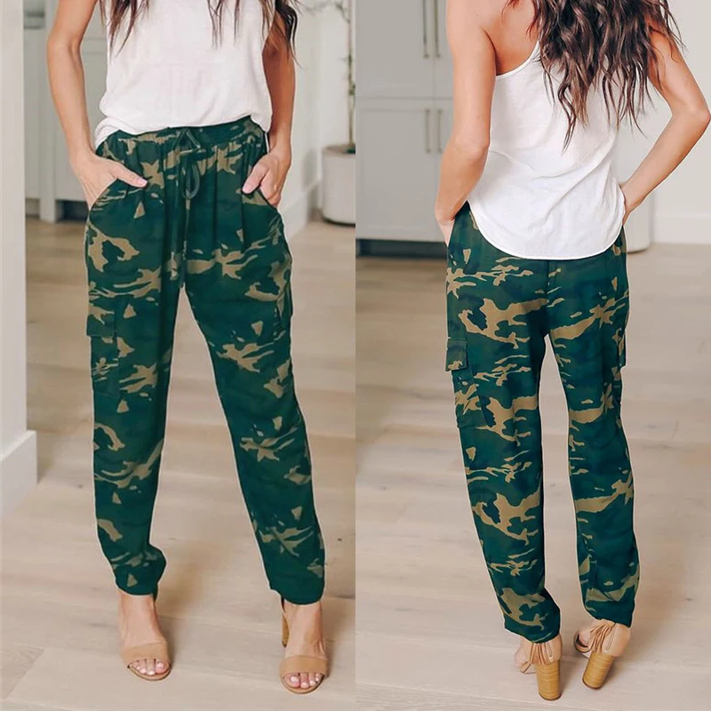 

Cargo Pants for Women Camouflage Print Long Pant Drawstring Design Loose Comfortable Trousers with Pockets