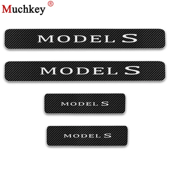 

4PCS Car Door Sill For Tesla MODEL S 4D Carbon Fiber Vinyl Sticker Door Sill Protector Scuff Plate Car Sticker Auto Accessories