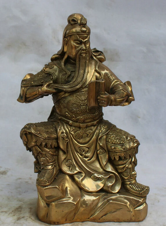 

Collectible bronze S1725 18" Chinese Brass famous Seat Dragon General Guan Gong Warrior Look Book Statue B0403