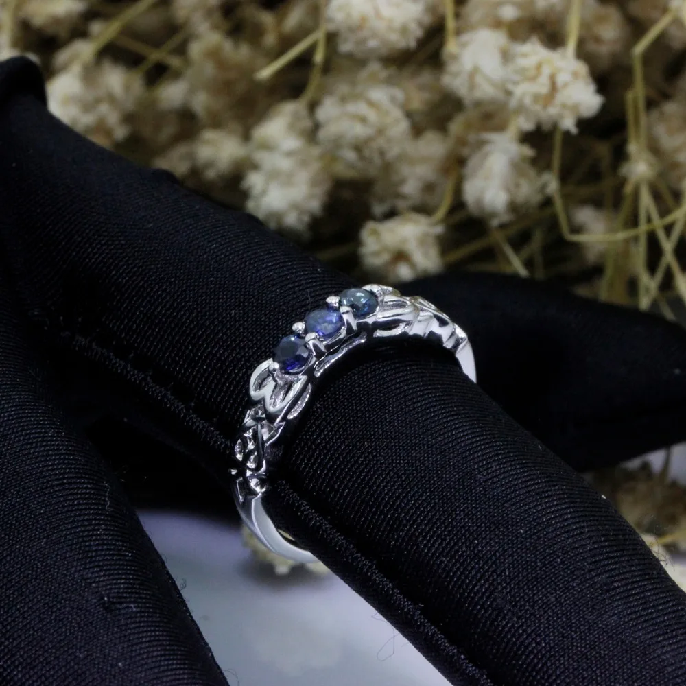 LASAMERO Rings for Women 0.29CTW Round Cut Natural Sapphire Rings 925 Silver Engagement Wedding Rings