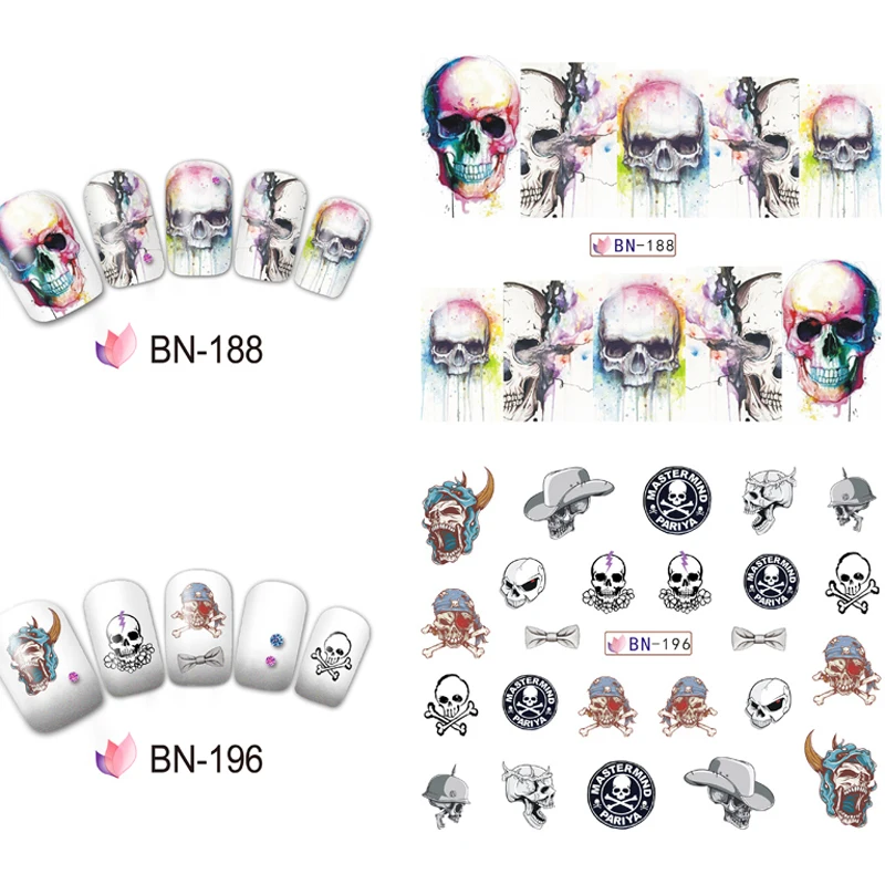 

36 pcs Skull Nail Decals Assortment Water Slide Halloween Nail Stickers Decoration Salon Quality