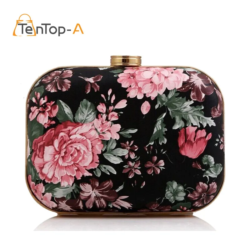 

FREE SHIPPING Women's Retro Clutch Evening Bag Rose Peony hard PACKER Lady Single Shoulder Handbag Flap Hard Case 919