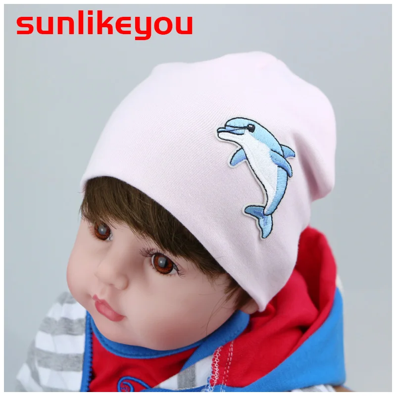 

Sunlikeyou New Product Unisex Baby Winter Hat For Girls Kids Dolphin Embroidery Hats Cotton Soft Baby Beanie Bonnet Cap For Boy