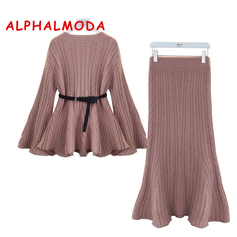 ALPHALMODA 2018 осенне зимняя модная женская одежда пуловер с расклешенными рукавами