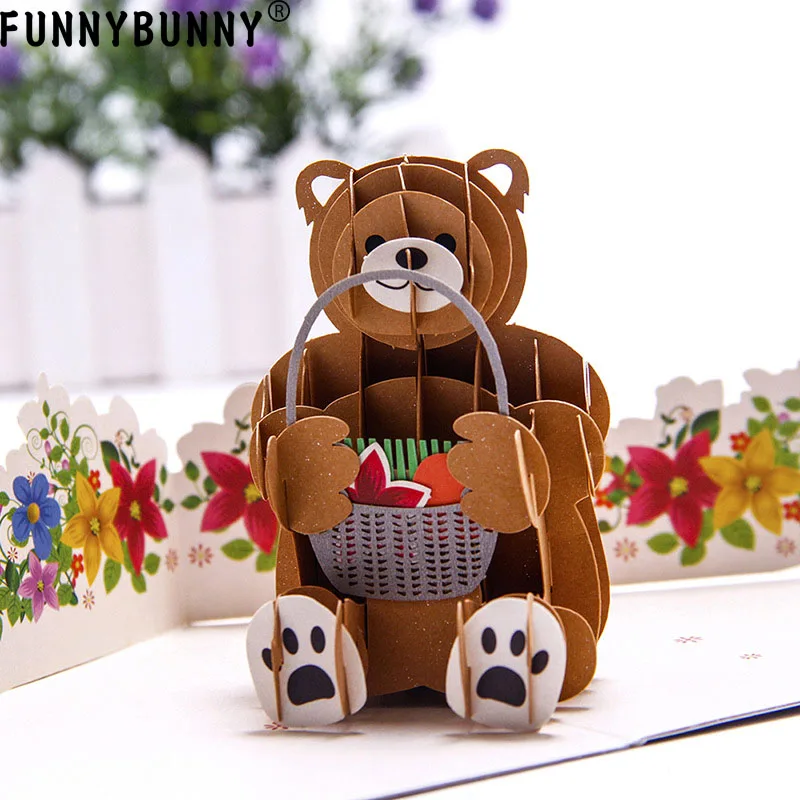 

FUNNYBUNNY 3D Laser Cut Pop Up Paper Handmade Birthday Holiday Blessing Card Greeting