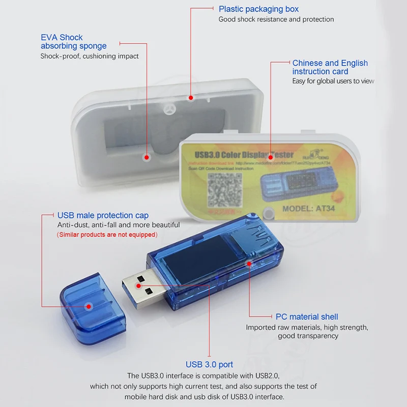 At34 Usb 3,0 универсальный тестер с цветным ЖК-дисплеем Вольтметр Амперметр измеритель напряжения тока Usb измеритель емкости