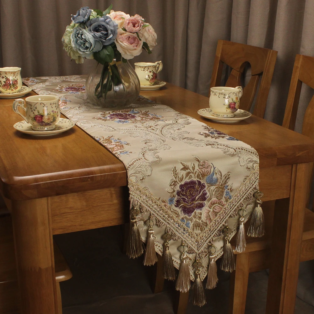 CURCYA Classic Table Runners for Dining Tables Luxury Jacquard Floral