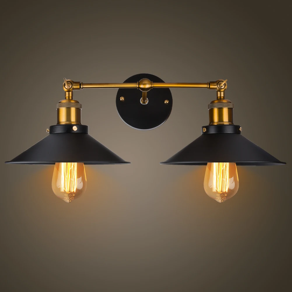 2 головки Ретро Винтаж настенный светильник железная прикроватная лампа металлическая рустикальные навес, настенные фонари для домашнего освещения E27 Edison бра
