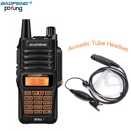 Baofeng UV-9R IP67 Водонепроницаемый иди и болтай Walkie Talkie 8 Вт Dual Band 136-174/400-520 МГц Ham cb радио 10 км дальность UV9R UV-82 UV-5R UV-XR - Цвет: acoustic tube headse