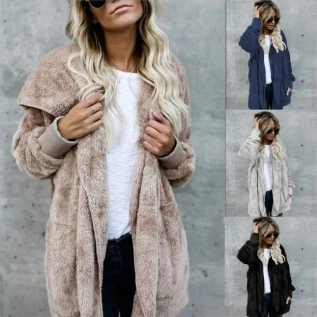 US $9.53 S-5XL Faux Fur Teddy Bear Coat Jacket Women Fashion Open Stitch Winter Hooded Coat Female Long Slee