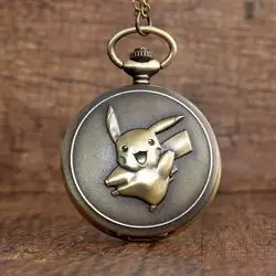 Милый покемон из японского аниме карманные часы ожерелье винтажный кавайный Пикачу кварцевые цепи Подвеска для часов для детей подарок