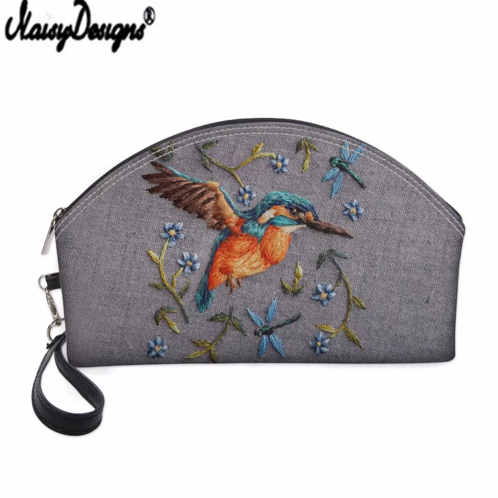 

NOISYDESIGNS Bird Embroidered Pattern Cosmetic Bags Ladies PU Leather Beauty Organizer Pouch Necessaries for Travelling