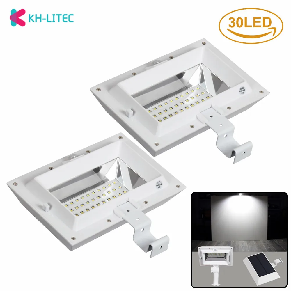 KHLITEC-2-Pack-Led-Solar-Gutter-Lights-30-LED-PIR-Motion-Sensor-Garden-Solar-Outdoor-Lighting
