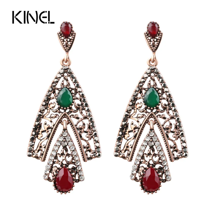 

2018 New Vintage Big Drop Earrings For Women Ancient Gold Color Crystal Earrings Luxury Turkish Jewelry