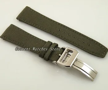 

22mm Mixed Olives Green Fabric Leather Deployment Buckle Bands Fit Men's Watch