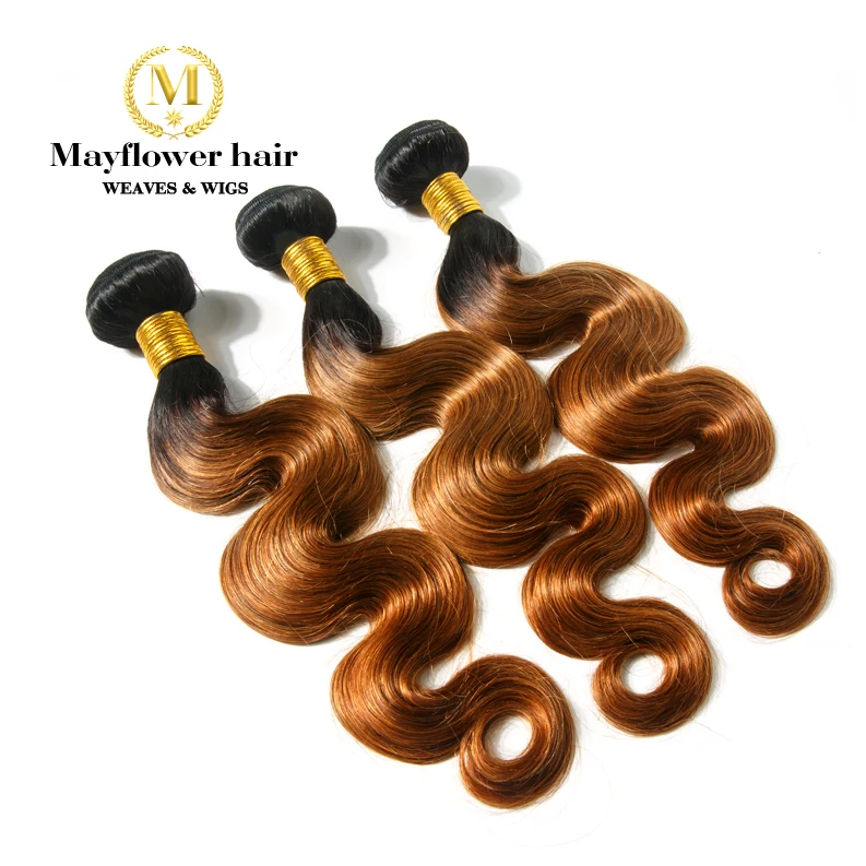 

Mayflower Brazilian body wave T1B/30 Remy human hair weft 1/2/3/4 bundles from 12-24" mixed length No tangle no shedding