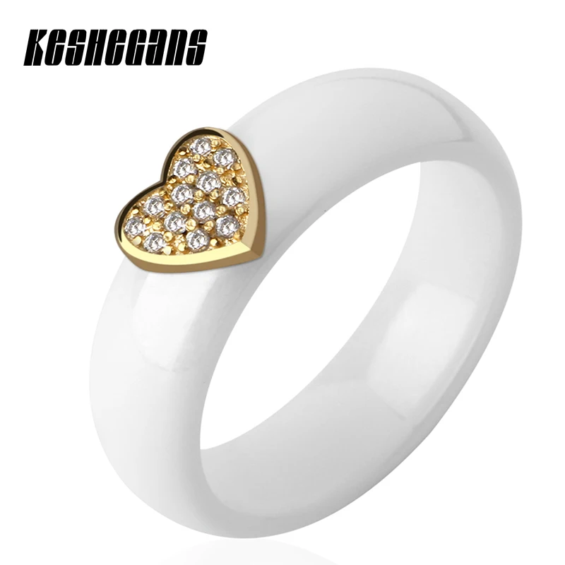 

Cute Tiny Gold Heart Ring With Crystal 6mm White Ceramic Ring CZ Heart Love Rings For Women Engagement Wedding Fashion Jewelry