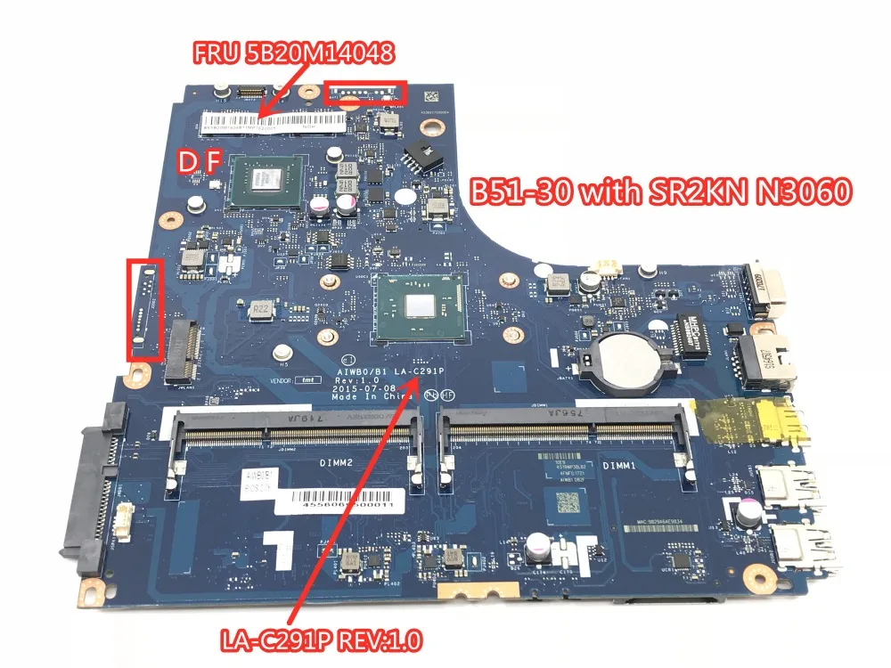 

FRU 5B20M14048 Motherboard For Lenovo B51-30 Laptop motherboard with SR2KN N3060 CPU 2G AIWB0/B1 LA-C291P Rev:1.0 100% tested