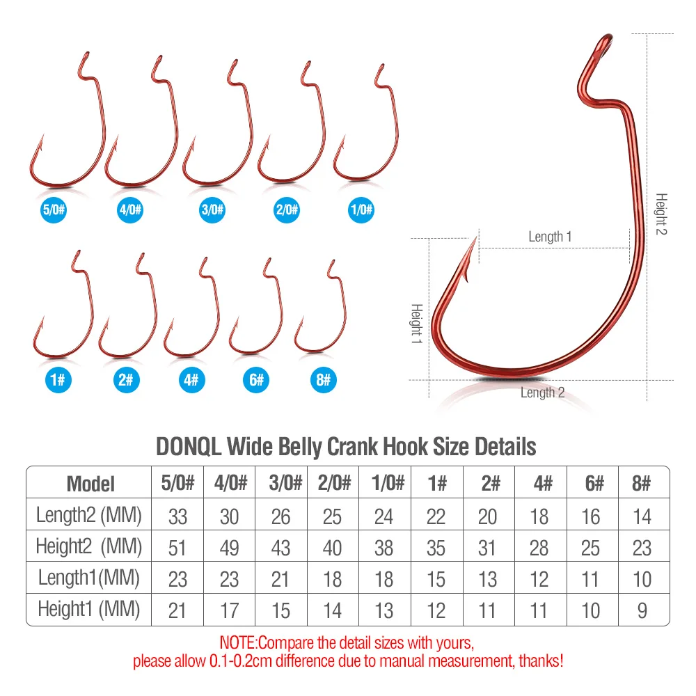 DONQL 10 шт./компл. красный широкая заводная рукоятка офсетная печать рыболовный крючок углерода Сталь рыболовный крючок для Мягкая приманка в виде червей 5/0#1,# колючий карп рыболовные крючки