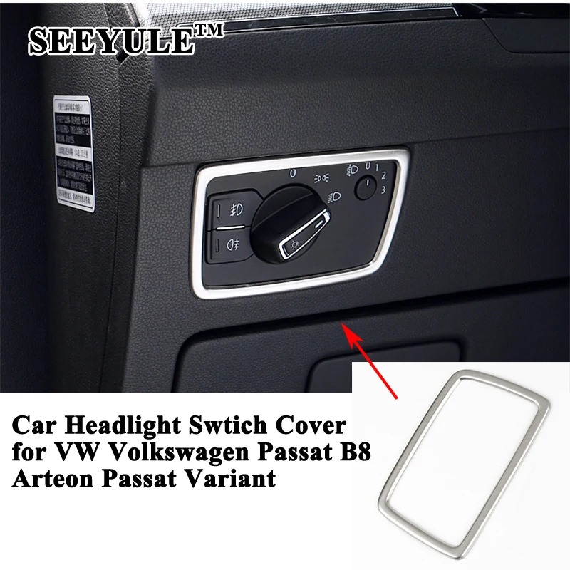 

1pc SEEYULE Car Headlight Switch Decoration Trim Cover Sequin Sticker Styling Accessories for VW Volkswagen Passat B8 Arteon