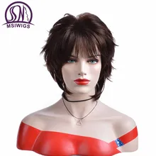 MSI Wigs прямые короткие парики для женщин темно-коричневые синтетические волосы парик с челкой Омбре волосы с подсветкой