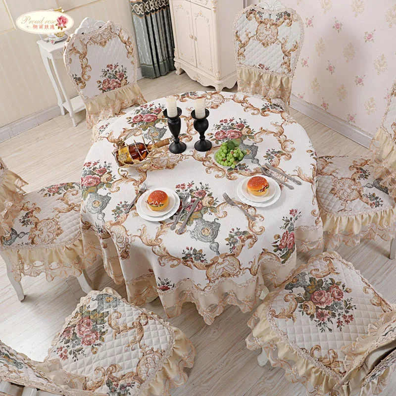  Proud Rose Chenille Table Cloth European Dining Table Cover Chair Cushion Cover Round Tablecloths