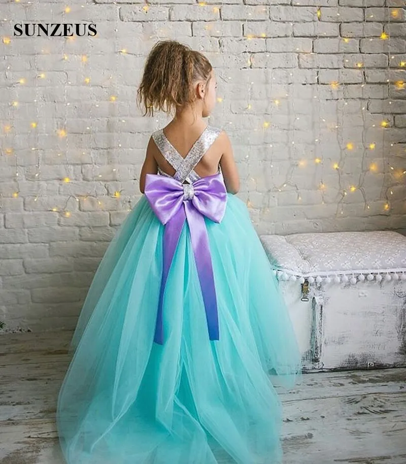 purple and turquoise flower girl dresses