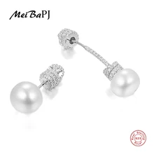 [MeiBaPJ] простые спиральные несимметричные жемчужные серьги Настоящее серебро 925 проба серьги-гвоздики ювелирные украшения для женщин